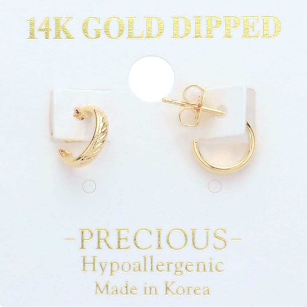 14k gold dipped mini textured hoop earrings